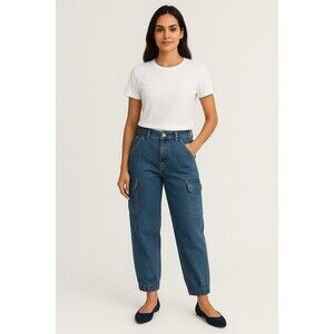 American Eagle Pants 8 Long Blue Cargo Barrel Baggy Jogger Comfort Utility Mom